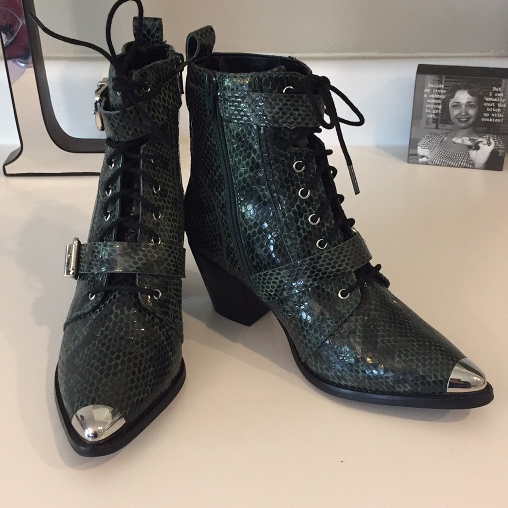 ASOS Green Snake Print Ankle Boots - Picture 3 of 8
